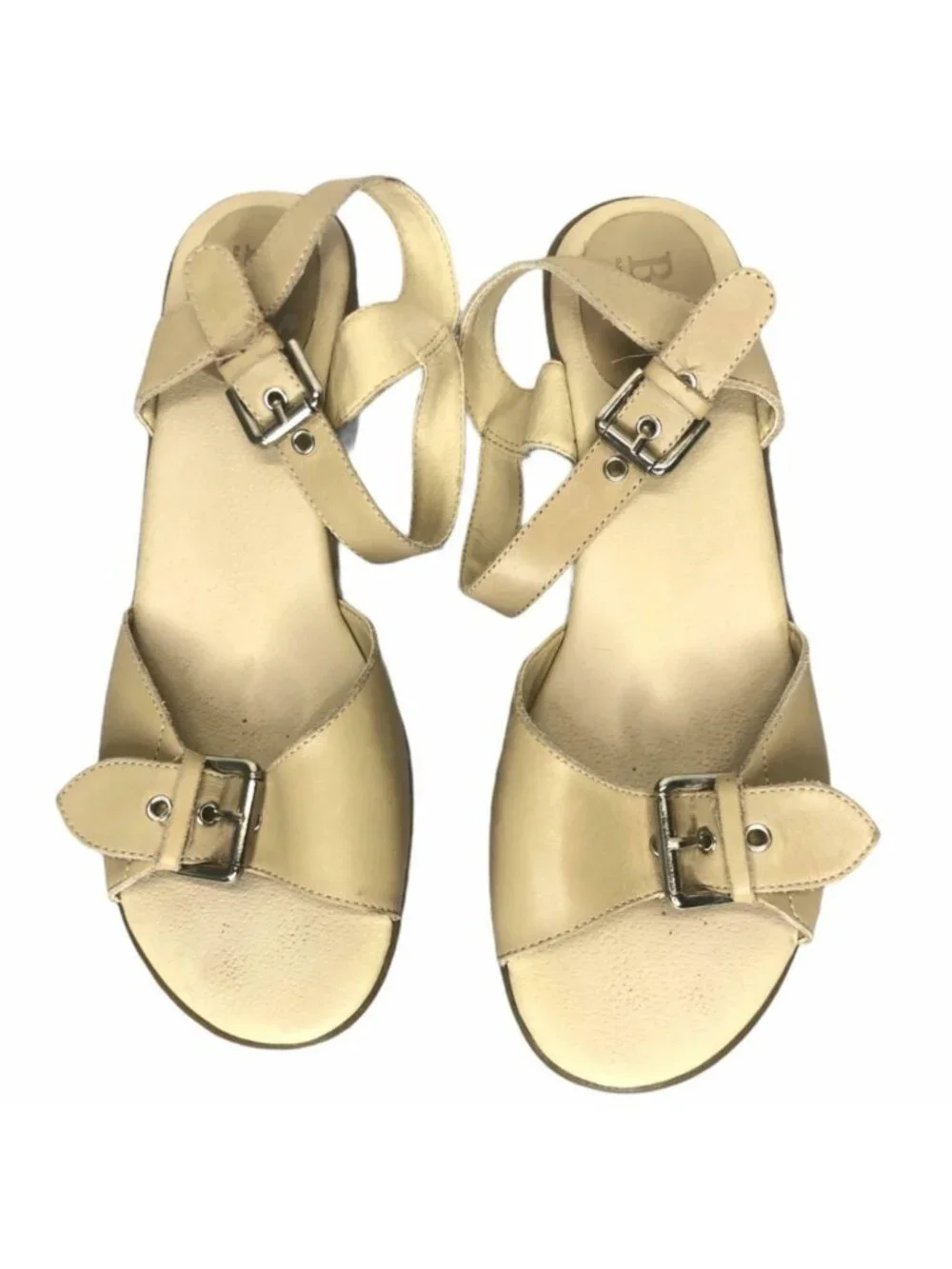 G H Bass & Company Sandals Womens 8M Flats Leather Ankle Strap Buckle Beige - Picture 2 of 12
